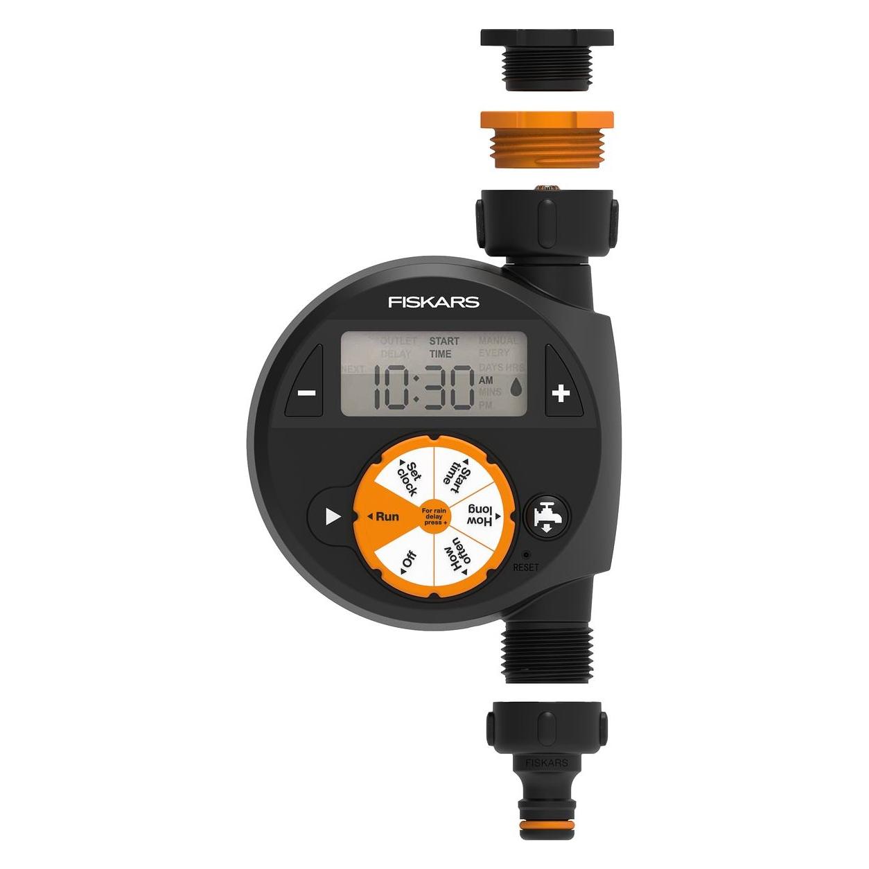 Fiskars Zeitschaltuhr/Timer mit 1 Ausgang, Für alle gängigen Wasserhahngrössen, Leicht ablesbares LCD (FS1054791)