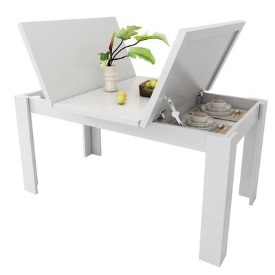 OKWISH Esstisch 120x70x75 cm Weiß mit verstecktem Stauraum klappbarer Tischplatte platzsparend, MDF Tisch für Essen und Arbeiten