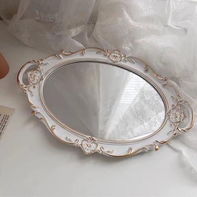 Fusion Finds Vintage Vintage Mirror Tray Decorative Vanity Jewelry Organizer Glass Display Plate white