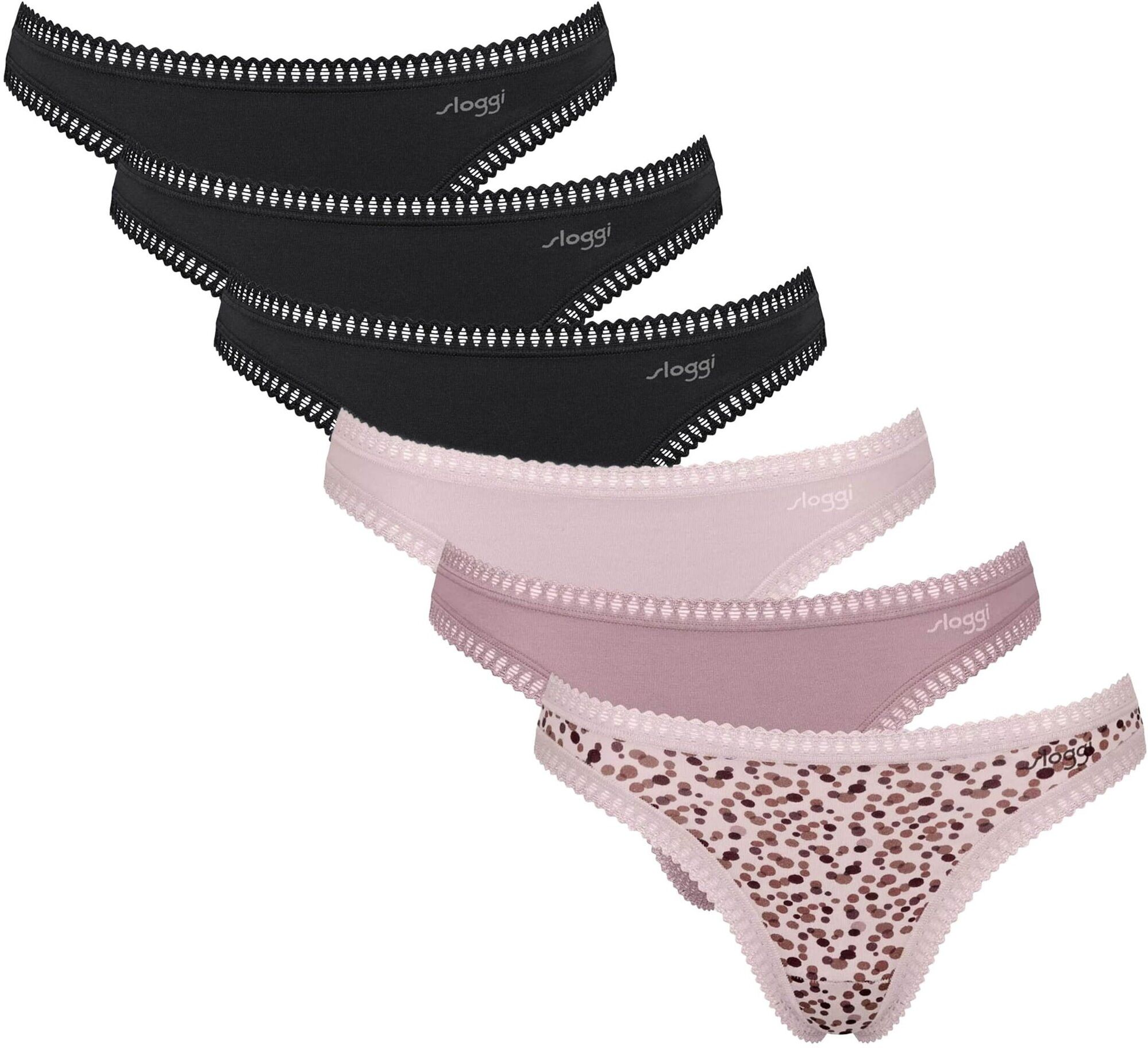 String SLOGGI "String GO Crush String C6P 6er Pack", Damen, Gr. XL, bunt (schwarz, rosa), Obermaterial: 95% Baumwolle CO. 5% Elasthan EL., Unterhosen String