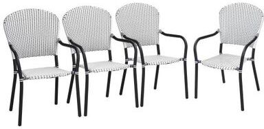 Costway Set of 4 Patio Rattan Stackable Dining Chair with Armrest for Garden-White