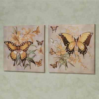 Touch of Class Garden of Butterflies Canvas Wall Art Yellow Set of Two, Set of Two, Yellow