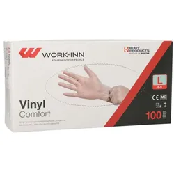 Papstar 100er-Pack Einmalhandschuhe »WORK-INN Comfort« Vinyl transparent L, puderfrei transparent