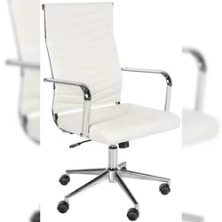 Décoshop26 - Ergonomischer Design-Bürostuhl mit integrierter Neigefunktion weißen Kunstlederarmlehnen und verchromtem Metallgestell 10_0007073 10_0007