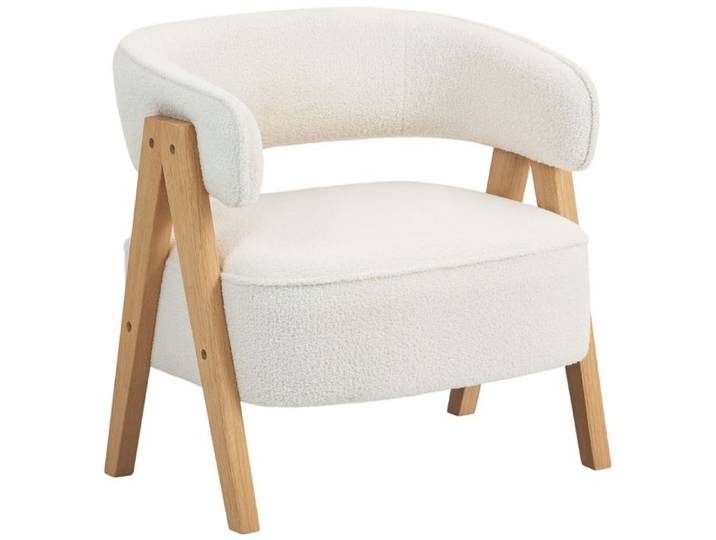 Fauteuil rembourré moderne revêtement en polaire fauteuil accent fauteuil avec pieds en bois cadre métallique blanc