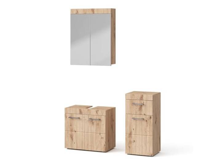 Vicco Badmöbel-Set Luna , Eiche Wotan 60 cm 3-teilig · Waschtischunterschrank · Spiegelschrank · Midischrank