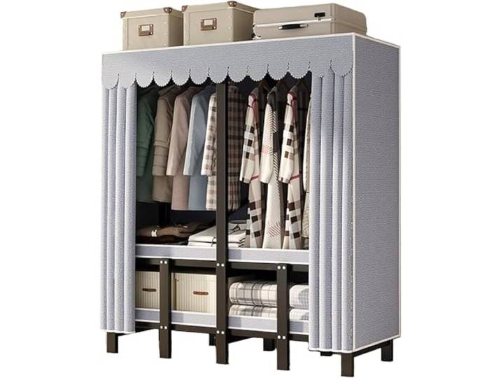 MmcdylyhEU Robuster tragbarer Kleiderschrank mit Abdeckung, Faltbarer Kleiderständer for stehende Kleidung im Schlafzimmer, Organizer(B,215cm/84.6inch)