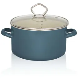Karl Krüger Emaillierter Fleischtopf Petrol mit Glasdeckel, 16 cm