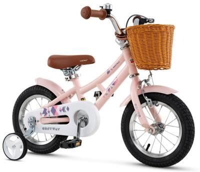 Costway 12 Inch Kids Bike Retro Bicycle with Adjustable Height and Basket for Ages 3-8 Years Old