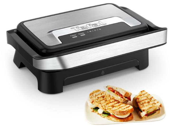 Tefal Inicio Compact GC270D - Paninimaker & Contactgrill - 1000W - Anti-aanbaklaag - Zilver - Verticaal opbergbaar