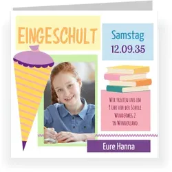 Einladungskarte Einschulung: Bunte Quadrate mit Foto