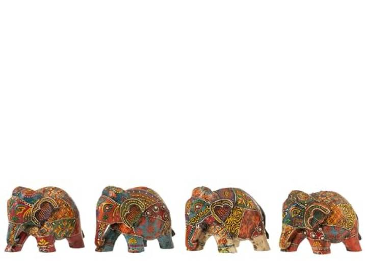 J-Line Olifant DEHLI mango hout mix small 4 gesorteerd (set van 4)