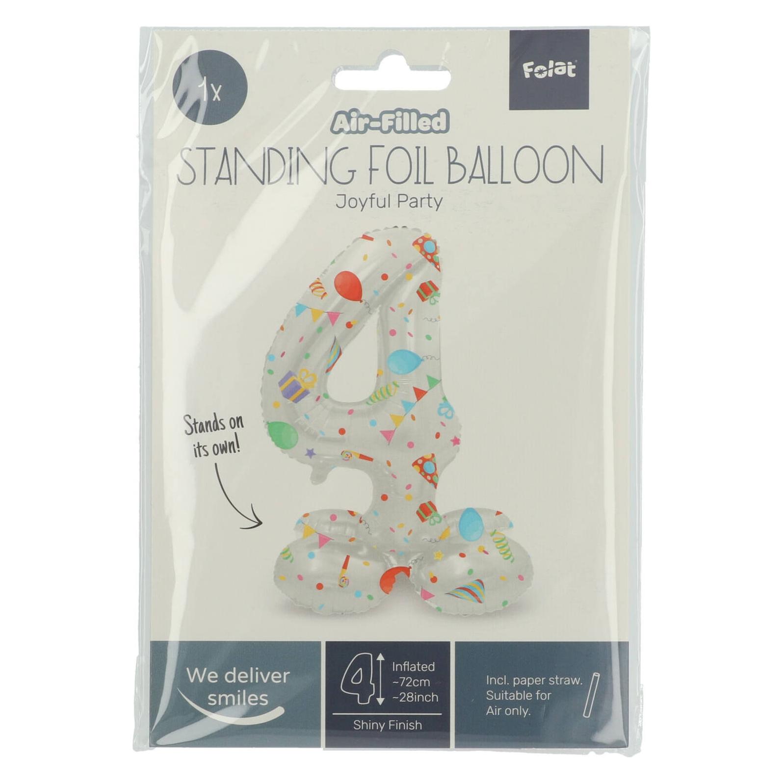 Folat Stehender Folienballon Joyful Party Nummer 4 -72cm (1x) (63964)