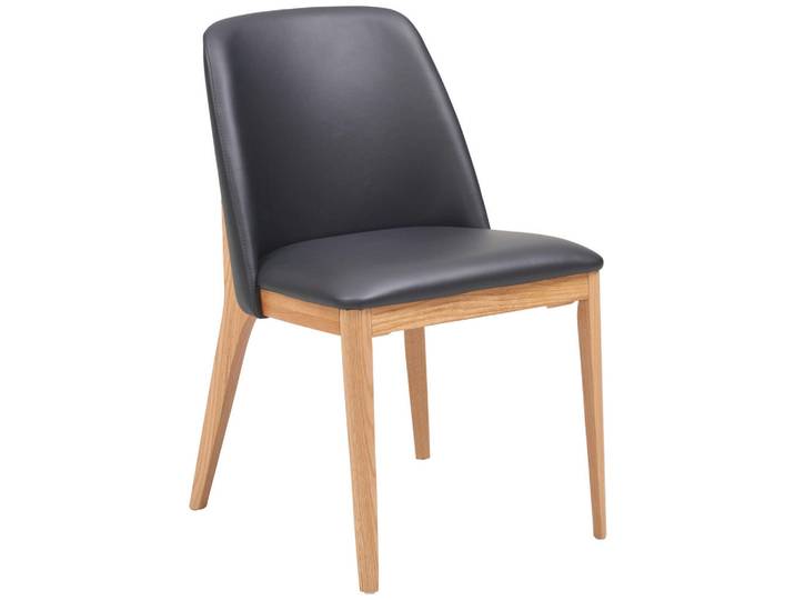 Livetastic Stuhl, Schwarz, Holz, Echtleder, Rindleder, Eiche, Hartholz, 52x90x58 cm, Esszimmer, Stühle, Esszimmerstühle, Lederstühle