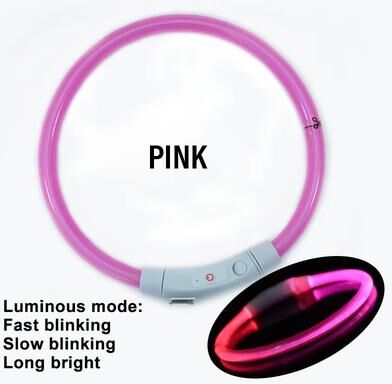 Quick Pick Pro USB Rechargeable LED Dog Collar Glow In The Dark Pet Safety Collar pink m