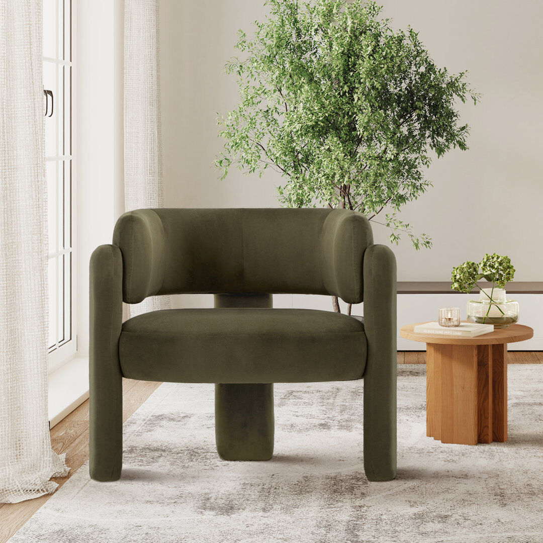 Ivy Bronx Solid Wood Barrel Armchair - Plush Seat, Skin-Friendly Fabric & Versatile Green 72.4cm H X 84cm W X 72.4cm D