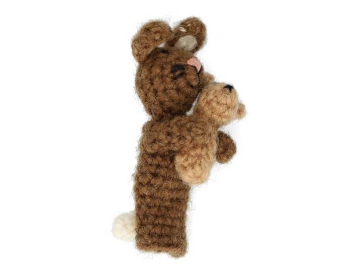 Vingerpopje, konijn met jong, wol, 10 cm