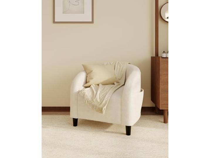 Garvee Bouclé Sessel mit rundem Rücken – Moderner Fass-Sessel aus weichem Fleece für Wohnzimmer, Lese-Ecke & Büro – Farbe: Weiß
