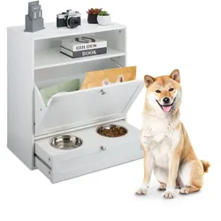 Relaxdays Futterschrank Hunde Weiß,Silber