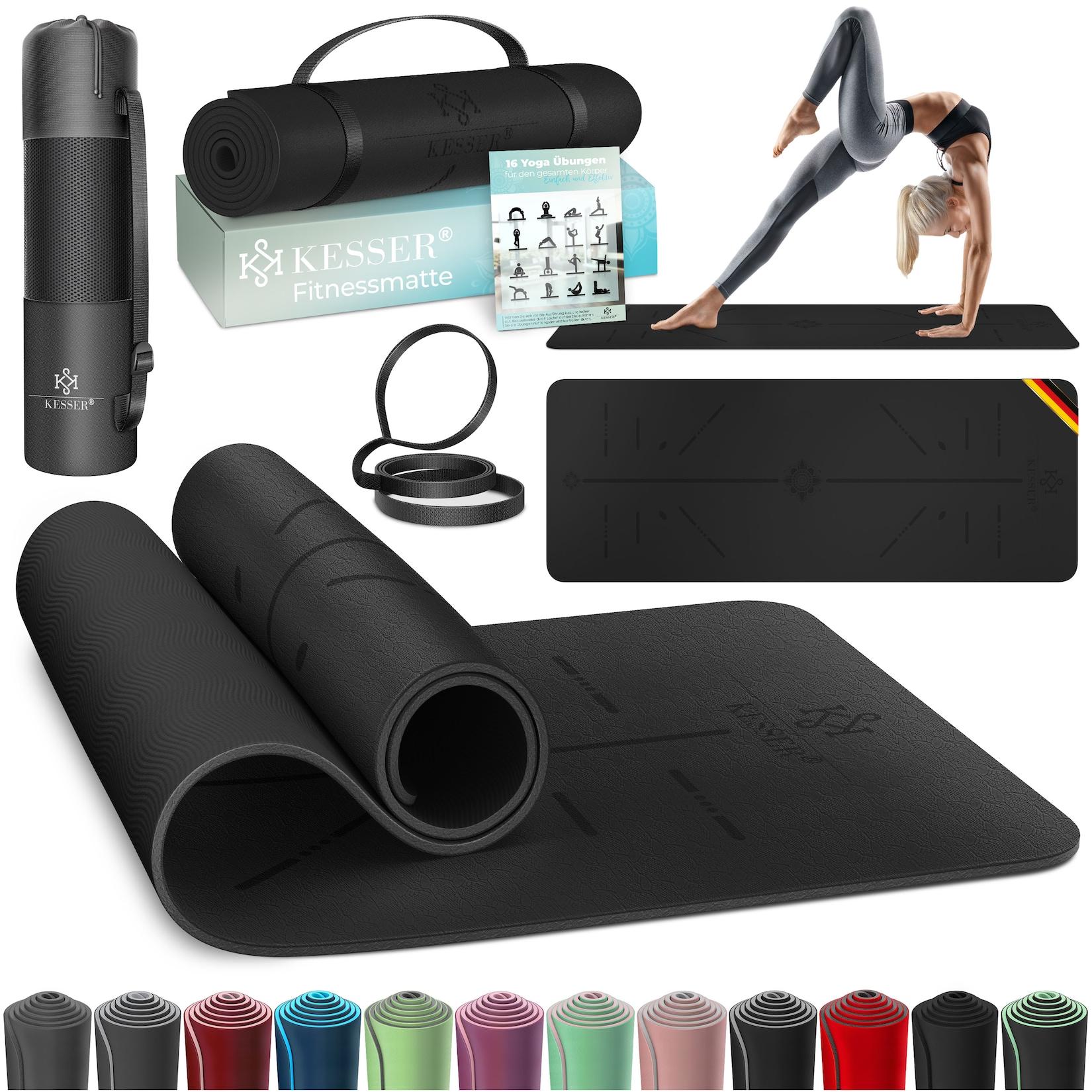 KESSER® Gymnastikmatte mit Tragegurt rutschfest TPE Yogamatte Gepolstert & rutschfest Fitnessmatte , 183 x 61 Trainingsmatte für Fitness Sportmatte, Pilates & Gymnastik Workout extradick