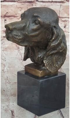 Bronzhaus Bronze Sculpture Bust Cocker Spaniel Dog Pet Animal Marble Base Figure Figurine