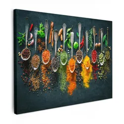 LEINWANDBILD Kräuter - Gewürze - Löffel Wandbilder 80x60 cm