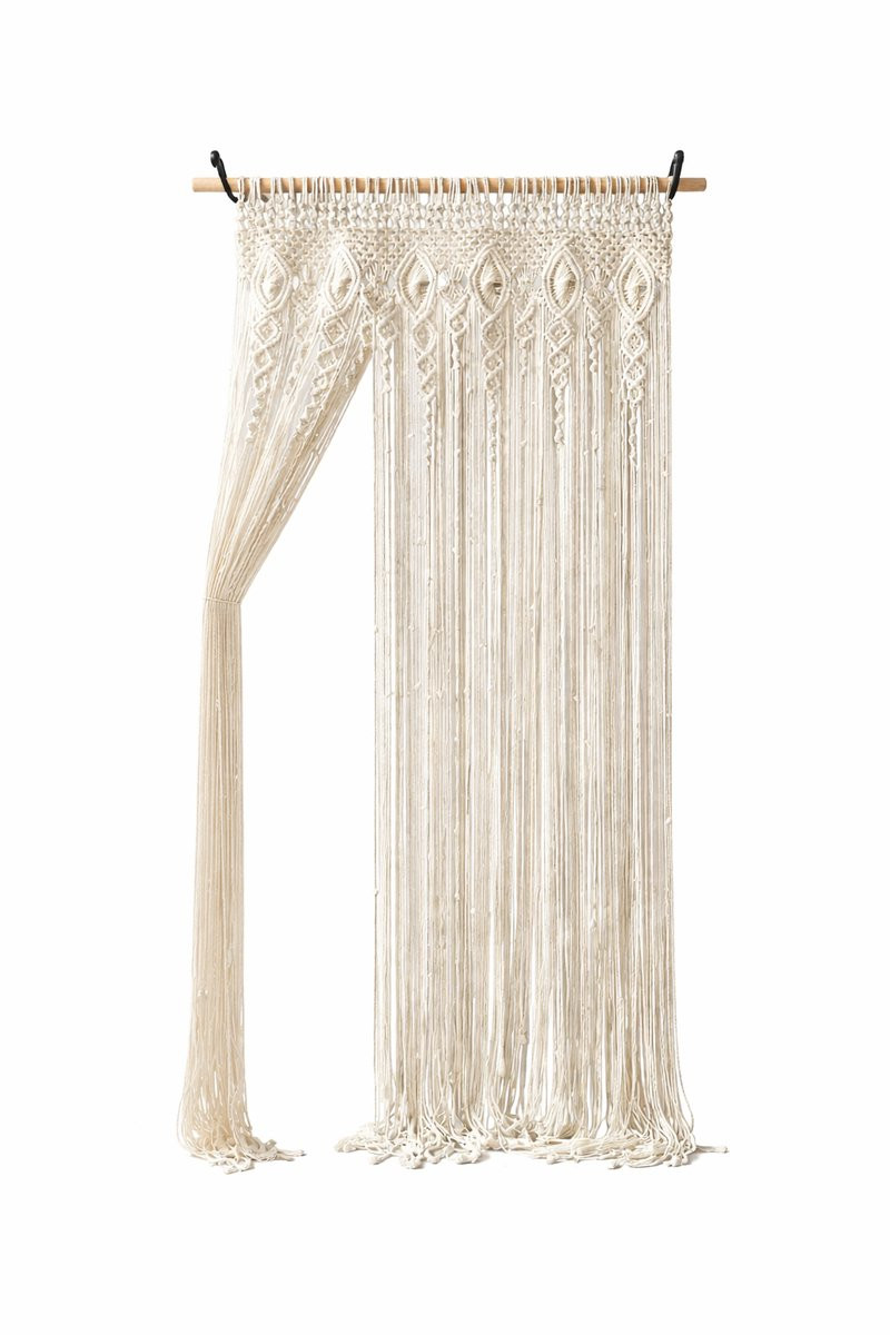House of Balance Macrame Gordijn - Handgemaakt Katoen - Boho Deurgordijn en Kamerdeler