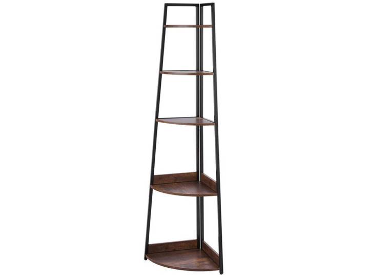 Étagère d'angle - DUOKU - 5 Niveaux - Métal Noir - Bois Marron - 178 cm
