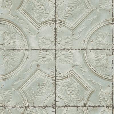 Chesapeake Susanna Teal Vintage Tin Tile Wallpaper - 20.5in x 396in x 0.025in