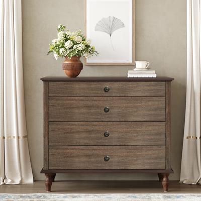 Loedds Large 4-Drawer Antique-Style Dresser with Solid Wood Feet and Metal Knobs