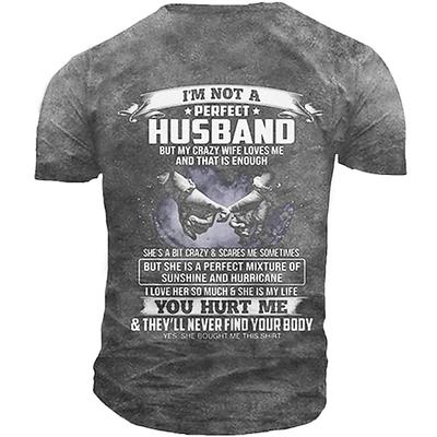 Herren lustiges T-Shirt Meine verrückte Frau liebt mich Ehemann Grafik Tee - Schutz Beziehungs-Humor Kurzarm