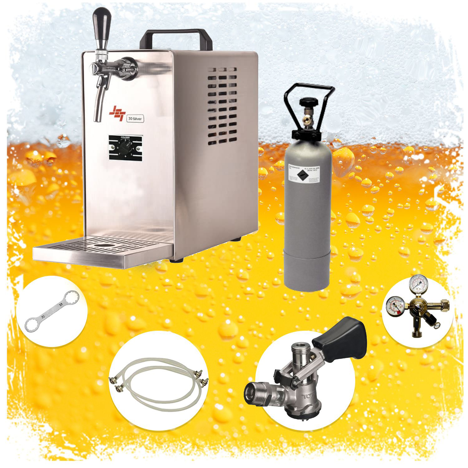 Komplett Set - Zapfanlage, Bierzapfanlage JET 30 Silver