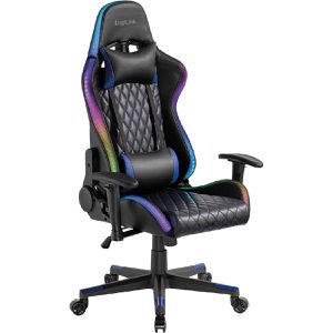 LogiLink Gaming-Stuhl EO0076, mit RGB-Beleuchtung, schwarz, mit Kunstleder, belastbar bis 150 kg