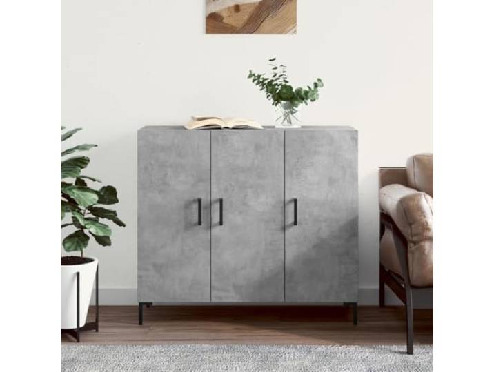 HEFZGDB Sideboard aus Holzwerkstoff mit praktischen Türen und viel Stauraum, stabile Oberplatte, modernes Sideboard mit Metallbeinen in Betongrau 90x34x80 cm