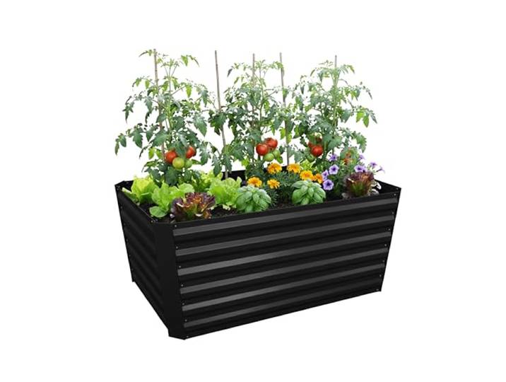 Relaxdays Hochbeet, verzinktes Metall, Blumen, Pflanzen & Gemüse, schwarz HBT: 60x120x60 cm, eckiges Pflanzenbeet