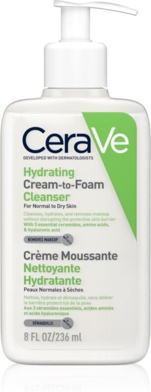 CeraVe Cleansers Hydrating Cream-to-Foam Cleanser schäumende Reinigungscreme für normale und trockene Haut 236 ml