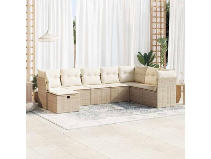 KTHLBRH Gartenmöbel-Set 8-teilig mit Kissen in Beige aus Polyrattan Modularer Sitzsack für Terrasse, wasserdicht, waschbarer Bezug