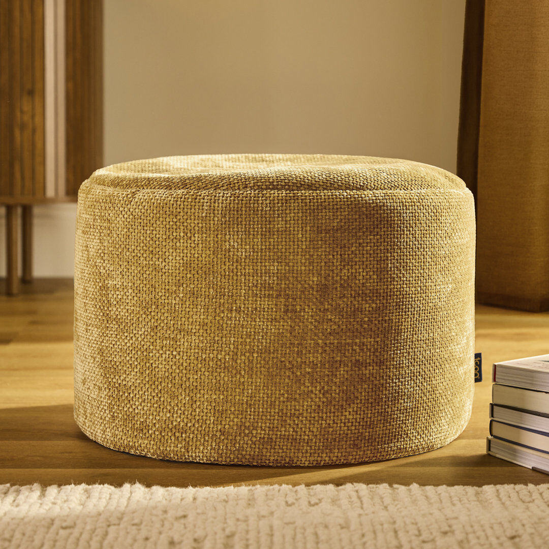 Brayden Studio icon Milano Chenille Round Footstool Bean Bag, Gold Yellow 35cm H X 55cm W X 55cm D