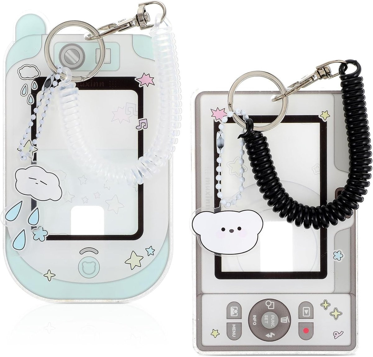Set van 2 Kawaii Acryl Fotokaart en ID Kaart Houder met Sleutelhangers - Groen en Grijs