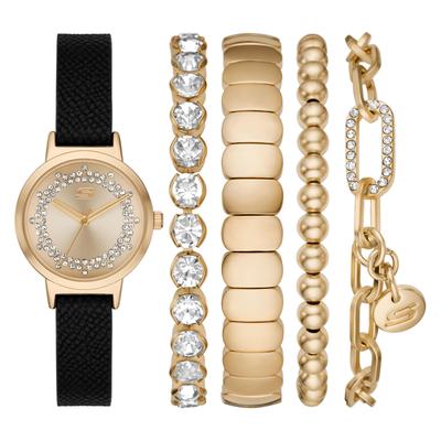 Quarzuhr SKECHERS "Pave Dial Set", gold (schwarz, champagnerfarben), Armbanduhren, Damen, gelbgoldfarben, Quarzuhr, Armbanduhr, Ideal auch als Geschenk, analog, Glassteine
