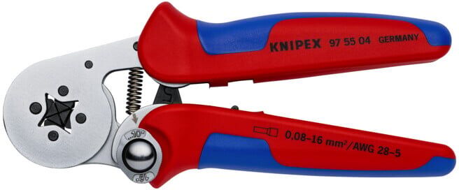KNIPEX Pince à sertir auto-ajustable pour embouts à fourche 180 mm, manche bi-matière chromé (97 55 04 SB)