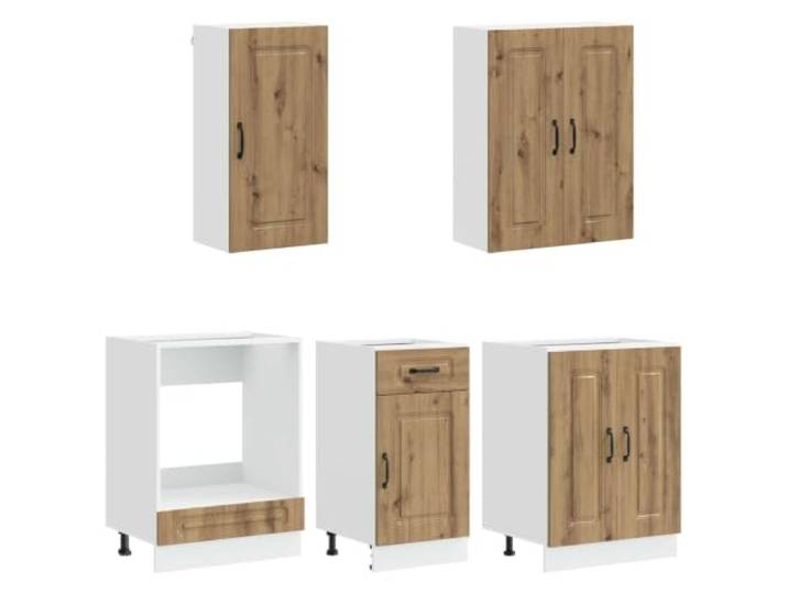 KTHLBRH Kalmar Kücheneinheit 5 Stück Eiche Handwerk Technisches Holz, verstellbare Einlegeböden, verstellbare Füße, Wandbefestigung, 86,5 kg