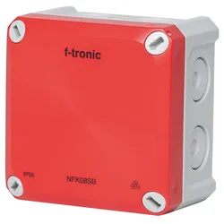 FR-Abzweigkasten 85x85x54mm, Durchstoßmembran IP66, PS, grau/rot, Sicherheitsbeleucht. F-Tronic