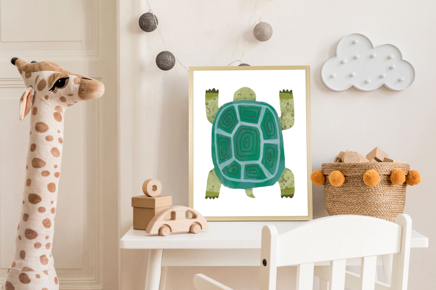 Bild mit Rahmen QUEENCE "Schildkröte", grün (farbe rahmen: natur, braun, beige, farbe bild(er): grün), B:30cm H:40cm T:1,5cm, Holz, Plexiglas, Bilder, Bild mit Rahmen, HD Premium Posterdruck mit Echtholzrahmen farbe rahmen: natur, braun, beige, farbe bild