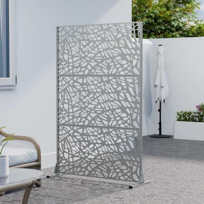 Lirago Metal Privacy Screen Freestanding Outdoor Divider Rust-Proof Galvanized Steel Decorative Fence Panel