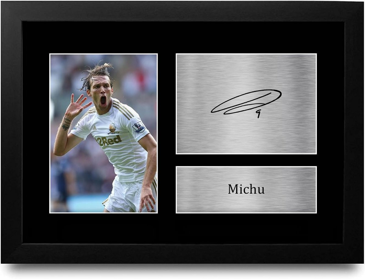 Ingelijste A4 Foto met Gedrukte Handtekening - Cadeau voor Voetbalfans Swansea City