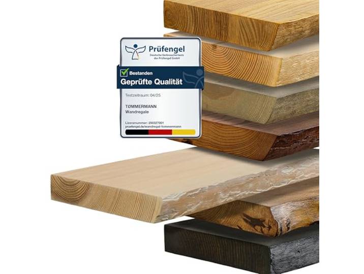 tømmermann - Wandregal mit Baumkante - massives Schweberegal Farbe Weißöl 110 cm Länge - Regalbrett aus Eschenholz 100% natürlich - Rustikales Wandboard mit unsichtbarer Wandmontage - Massivholzbrett