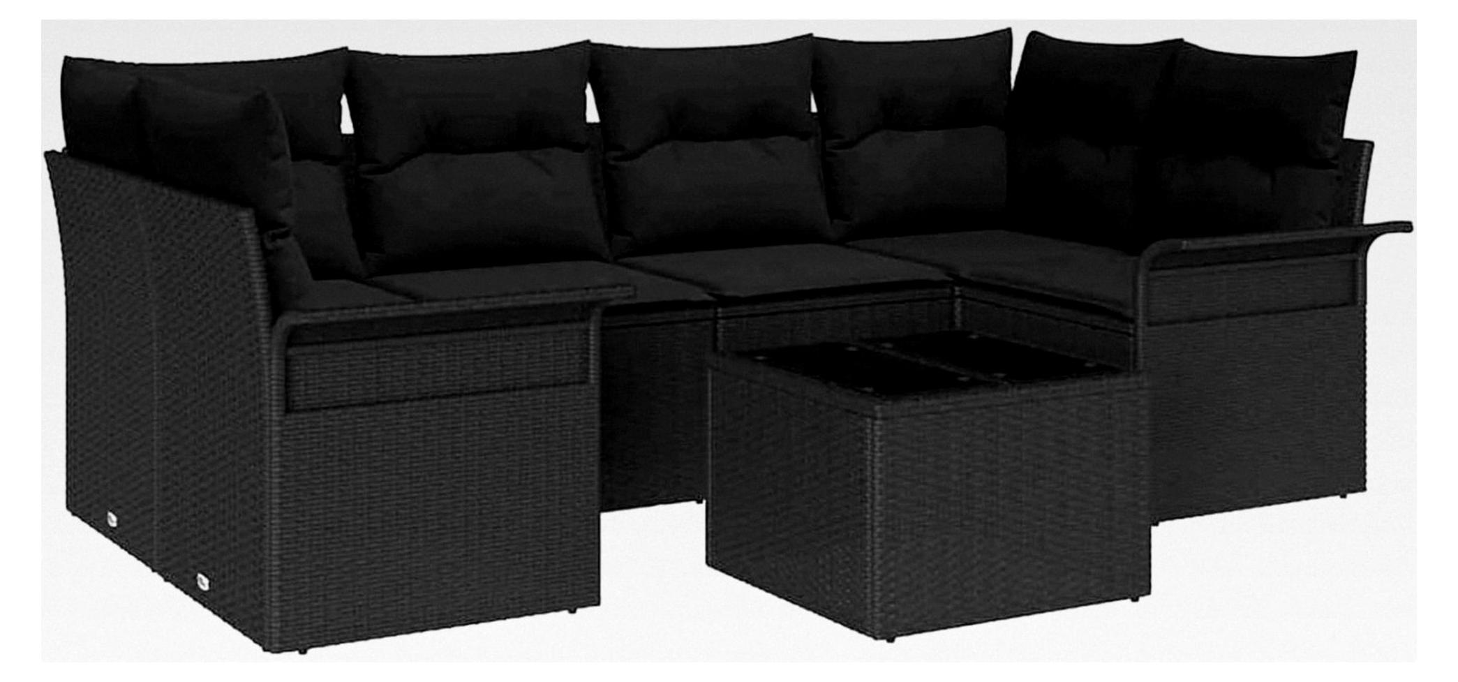 7-teiliges Garten-Sofa-Set mit Kissen Schwarz Poly-Rattan Lounge Sofa Outdoor