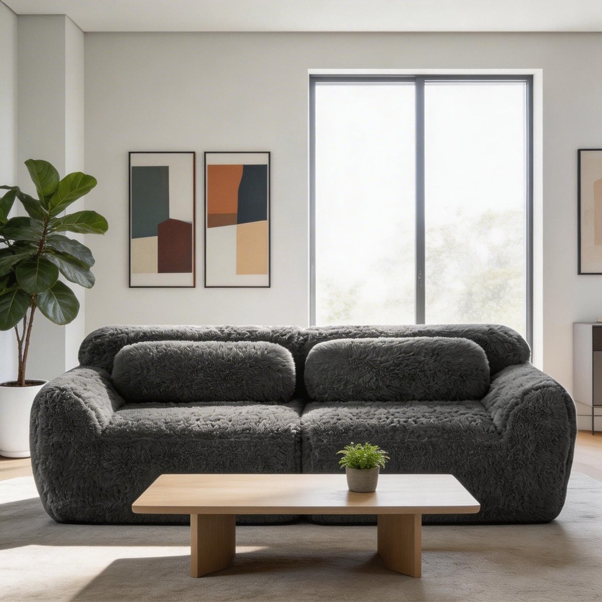 Komhtom Modulaire L-vormige Bank met Kussens - Pluche Stof - Grijs