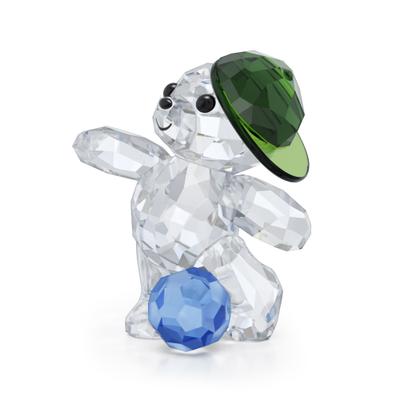 Dekofigur SWAROVSKI "Kristallfigur Sammelfigur KRIS BEAR GOAL SCORER BEAR", transparent (kristallweiß, grün, blau, schwarz), Dekofiguren, B/H/T: 2,6cm, Swarovski Kristall, Swarovski Kristall mit schwarzem Emaille, H:2,6cm
